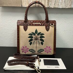 Brahmin Small Caroline PECAN PALAWAN W/Embroidered Palm Tree & Flowers